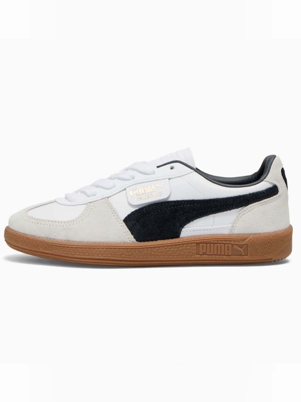 Puma Palermo Shoes- White, Black & Gum Suede-Trim Sneakers